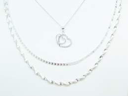 Bright Sterling Silver CZ Heart Pendant Herringbone Twisted Chain Necklaces 17.3g