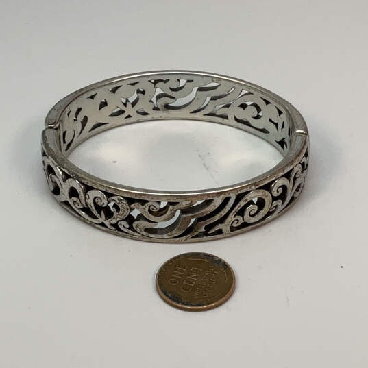 Designer Brighton Silver-Tone Scroll Design Hinged Classic Bangle Bracelet image number 3