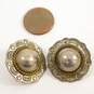 Taxco Mexico 925 & Brass Accented Rope Dome Stamped Circle & Puffed Square & Granulated Modernist Post Earrings 24.1g image number 9