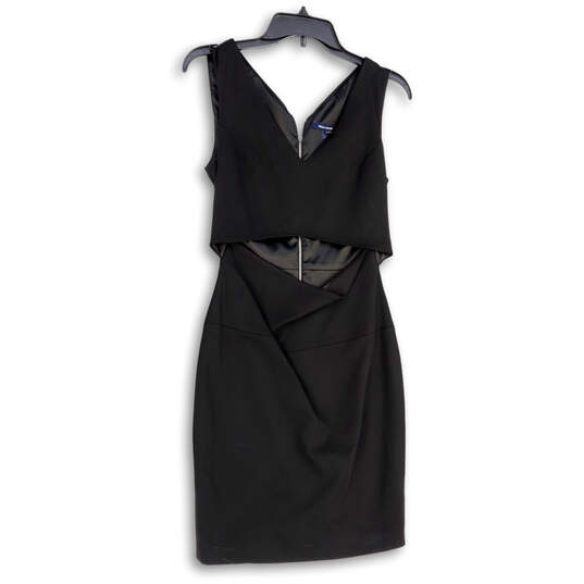 Womens Black Midriff Sleeveless Back Zip Knee Length Pencil Dress Size 4 image number 4