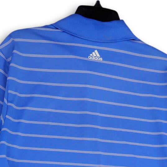 Mens Blue White Golf Puremotion Striped Collar Short Sleeve Polo Shirt Sz M image number 4
