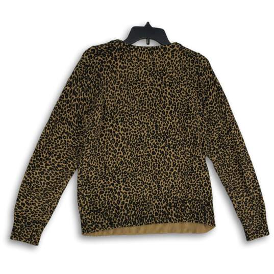 Loft Ann Taylor Womens Black Brown Animal Print Crew Neck Pullover Sweater Sz L image number 2