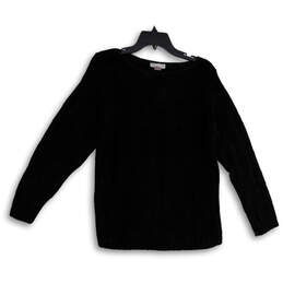 Womens Black Knitted Round Neck Side Slit Pullover Sweater Size S/M
