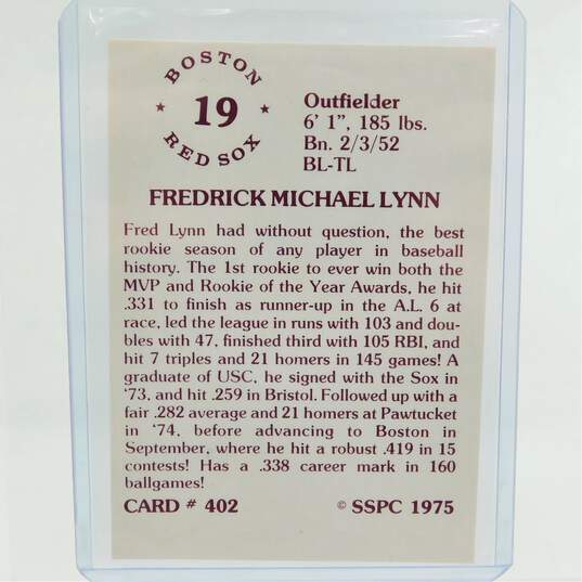 1976 Fred Lynn SPCC #402 Boston Red Sox image number 3