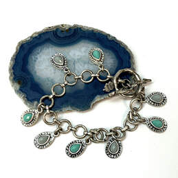 Designer Lucky Brand Silver-Tone Turquoise Southwest Style Charm Bracelet