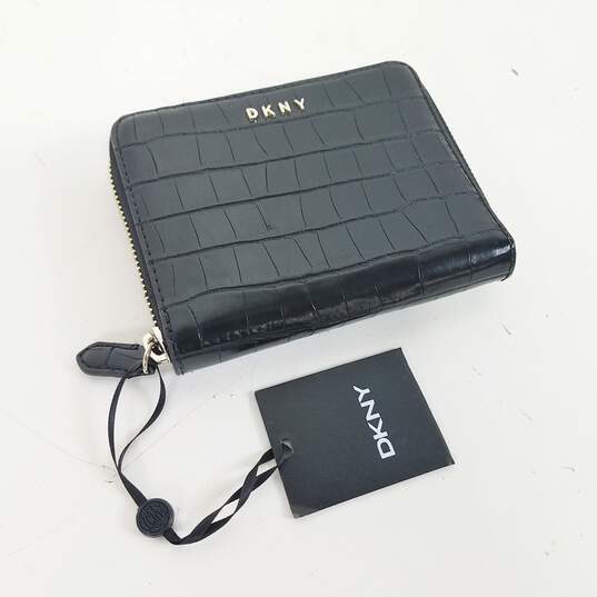 DKNY Vela Croc Embossed Small Zip Around Wallet Black image number 4