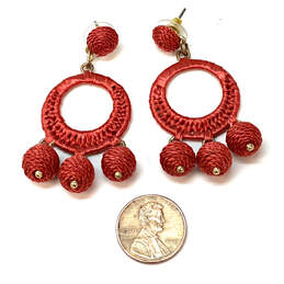 Designer J. Crew Gold-Tone Red Rafiki Raffia Wrapped Drop Earrings alternative image