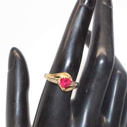 10K Yellow Gold Moissanite Accent Lab Created Ruby Ring Size 7.5 - 2.2g alternative image