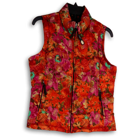 Womens Multicolor Floral Sleeveless Mock Neck Full-Zip Puffer Vest Size XS image number 1