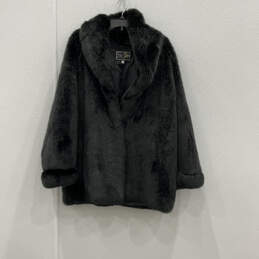 Womens Black Faux Fur Long Sleeve Shawl Collar Open Front Overcoat Size XL