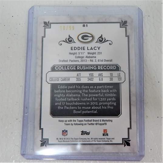2013 Eddie Lacy Topps Museum Rookie Sapphire /99 Green Bay Packers image number 3