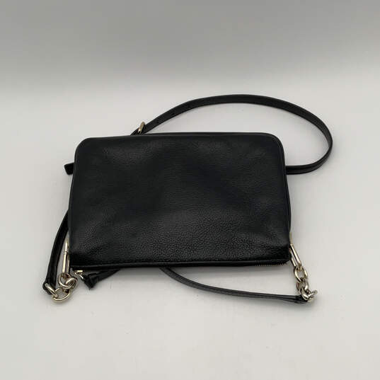 Womens Black Leather Adjustable Strap Inner Divider Zipper Crossbody Bag image number 2
