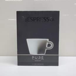 Nespresso Pure Big Game Cups Saucers White Porcelain Coffee Espresso