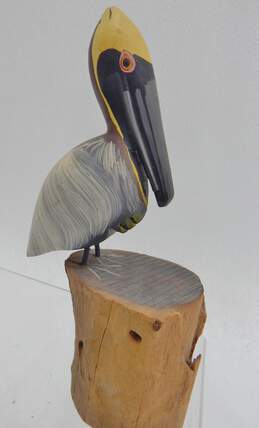 2 Carved Wood Pelican Figurines Hand Painted On A Wood Block Base alternative image
