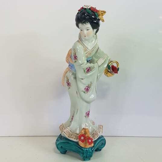 Porcelain Asian Figurine  / Mid Century 12.5 in,. High Stature image number 1