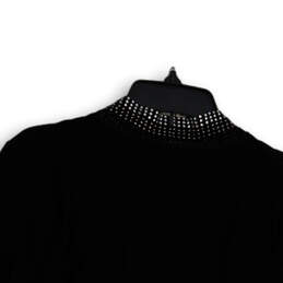 Womens Black Knitted Rhinestone Open Front Cropped Cardigan Sweater Size M