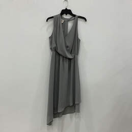 NWT Womens Gray Sleeveless Halter Neck Asymmetrical Hem Wrap Dress Size S