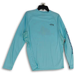 Mens Turquoise Blue Long Sleeve Crew Neck Pullover Fishing T-Shirt Size M