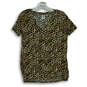 Womens Beige Black Leopard Print Short Sleeve V-Neck T-Shirt Size Small image number 1