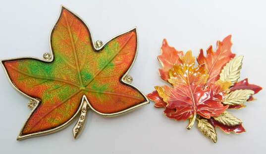 VNTG & Mod Mixed Materials Maple Leaf Autumn Brooches image number 4