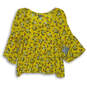 NWT Womens Yellow Floral 3/4 Sleeve Pleated Round Neck Peasant Blouse Sz XL image number 1