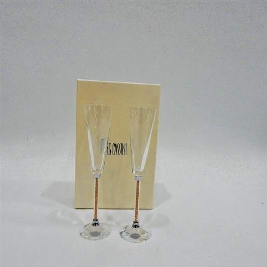 Oleg Cassini Crystal Golden Diamond Toast Flutes Glasses IOB image number 1