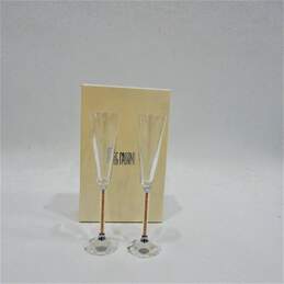 Oleg Cassini Crystal Golden Diamond Toast Flutes Glasses IOB