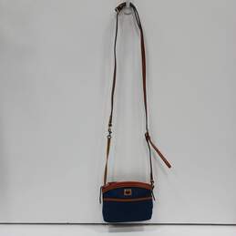 Dooney & Bourke Brown Leather & Navy Blue Canvas Cross-Body Purse Bag