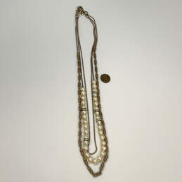 Designer J. Crew Gold-Tone Pearl Beaded Triple Strand Chain Necklace alternative image