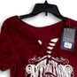NWT Womens Red Slit Cut Out Back Short Sleeve Graphic Print T-Shirt Size M image number 3