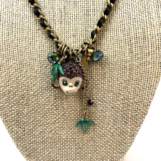 Designer Betsey Johnson Gold-Tone Chain Rhinestone Monkey Charm Necklace image number 3