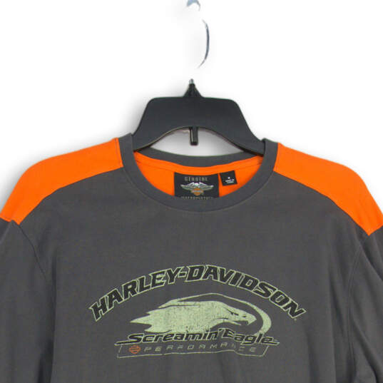 Mens Gray Orange Screamin Eagle Performance Pullover Graphic T-Shirt Sz M image number 3