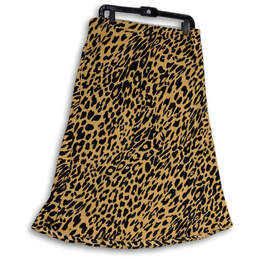 Womens Black Brown Animal Print Regular Fit Pull-On Midi A-Line Skirt Sz PL alternative image