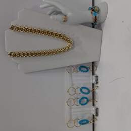 Bundle of Assorted Gold Tone and Baby Blue Color Fashion Costume Jewelry