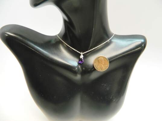 14K White Gold Faceted Amethyst Teardrop Pendant Cable Chain Necklace 2.9g image number 4