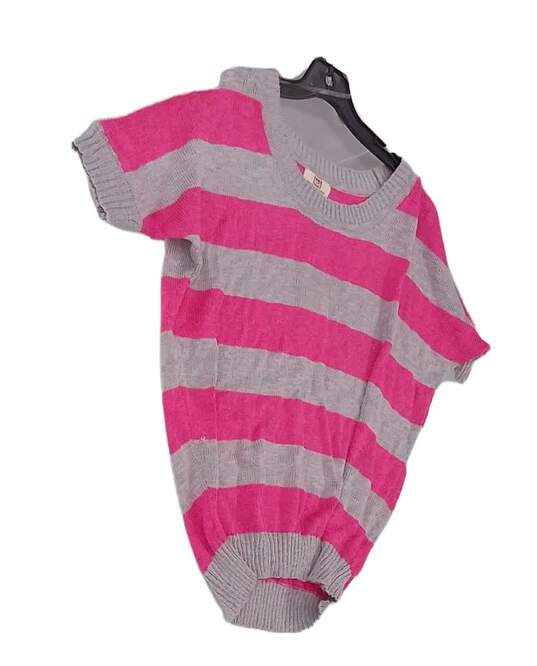 Womens Pink Grey Striped Round Neck Pullover Sweater Size XL image number 2