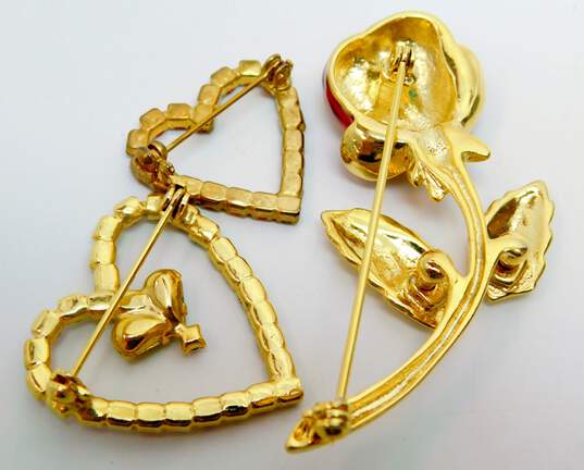 Romantic Vintage & Contemporary Icy Rhinestone Heart & Rose Gold Tone Brooches 30.1g image number 2