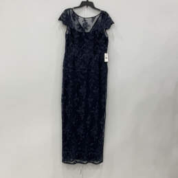 NWT Womens Navy Blue Corded Lace Short Sleeve Maxi Dress Size 14