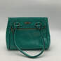 Womens Turquoise Leather Inner Pocket Double Handle Zipper Hand Bag image number 2