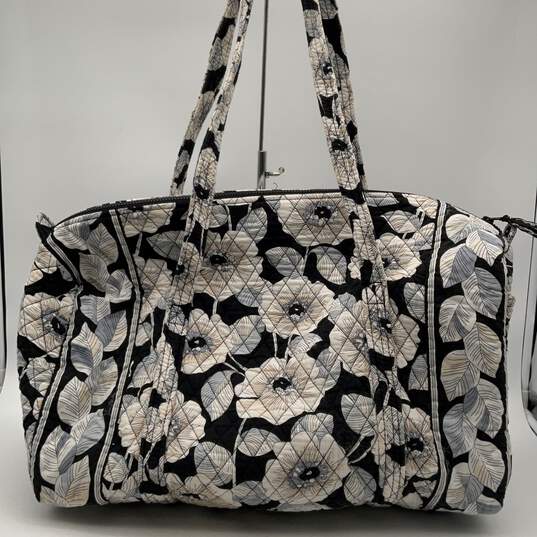 Vera Bradley Womens Black Floral Quilted Zipper Double Handle Duffel Bag image number 1