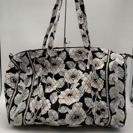 Vera Bradley Womens Black Floral Quilted Zipper Double Handle Duffel Bag