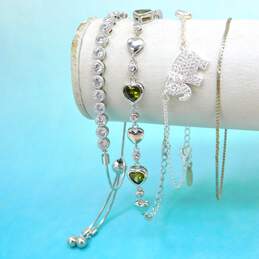 Contemporary 925 Clear & Olive Green CZ Heart Elephant Chain Bracelets 19.1g