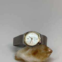Designer Skagen Denmark Silver-Tone Black Leather Band Analog Wristwatch