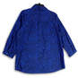 Womens Blue Leopard Print Spread Collar 3/4 Sleeve Button-Up Shirt Size L image number 2