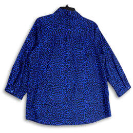 Womens Blue Leopard Print Spread Collar 3/4 Sleeve Button-Up Shirt Size L alternative image