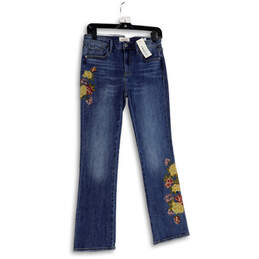 NWT Womens Blue Marilyn Floral Denim Medium Wash Straight Jeans Size 26x31