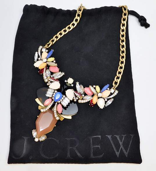 J.Crew Designer Colorful Rhinestone Chunky Statement Necklace and Bag image number 1