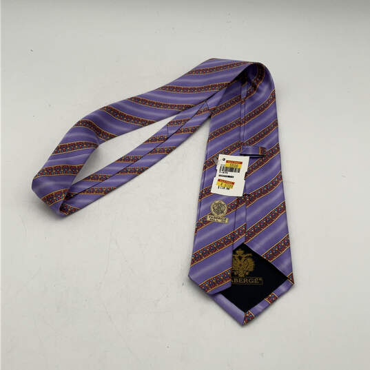 NWT Mens Purple Silk Striped Four-In-Hand Keeper Loop Designer Neck Tie image number 2