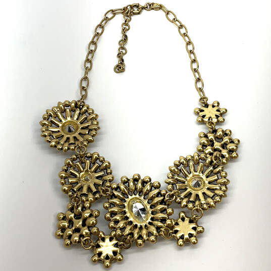 Designer J. Crew Gold-Tone Crystal Asymmetrical Floral Statement Necklace image number 3