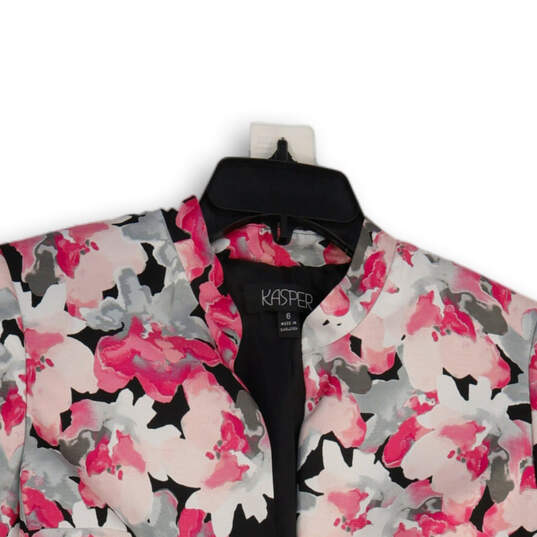 Womens Pink Black Floral Long Sleeve Open Front Jacket Size 6 image number 4